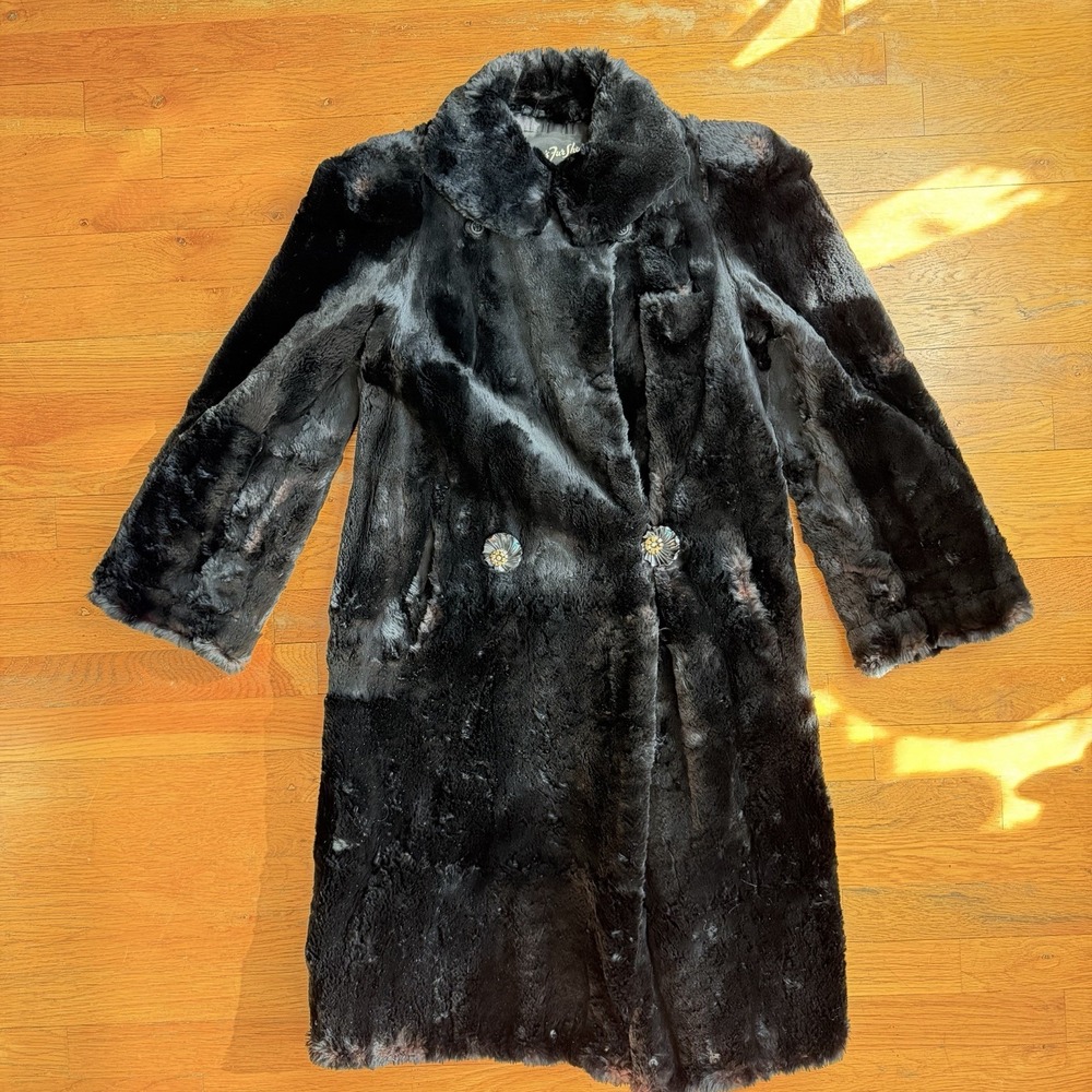 Vintage Sheared Black‎ Fox Fur Coat Sz Medium Women Decorative Button Loop